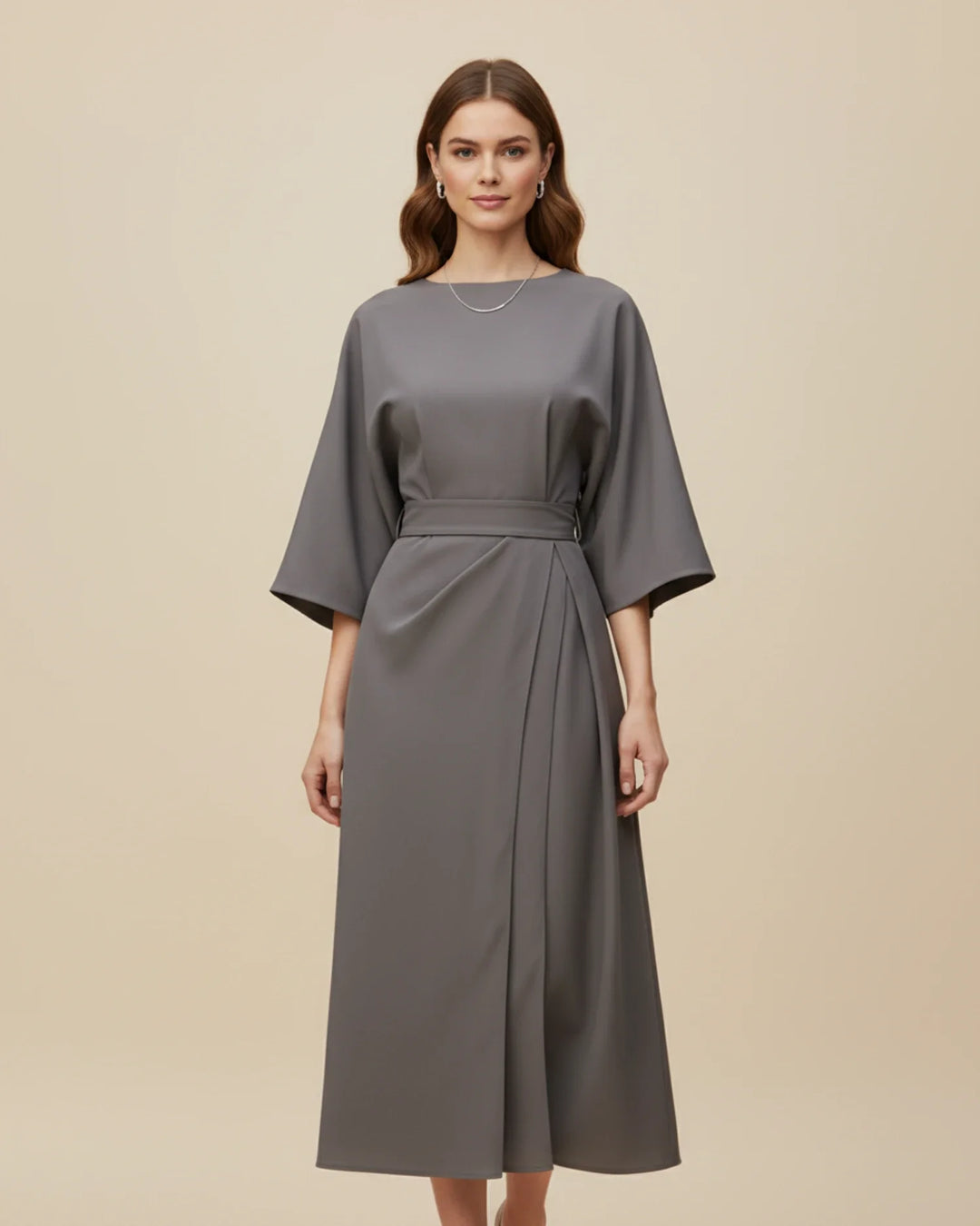 Women's Silk Belted Wrap Midi Dress