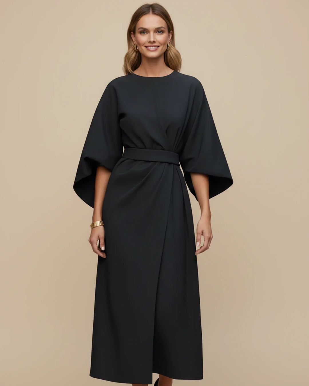 Women's Silk Belted Wrap Midi Dress