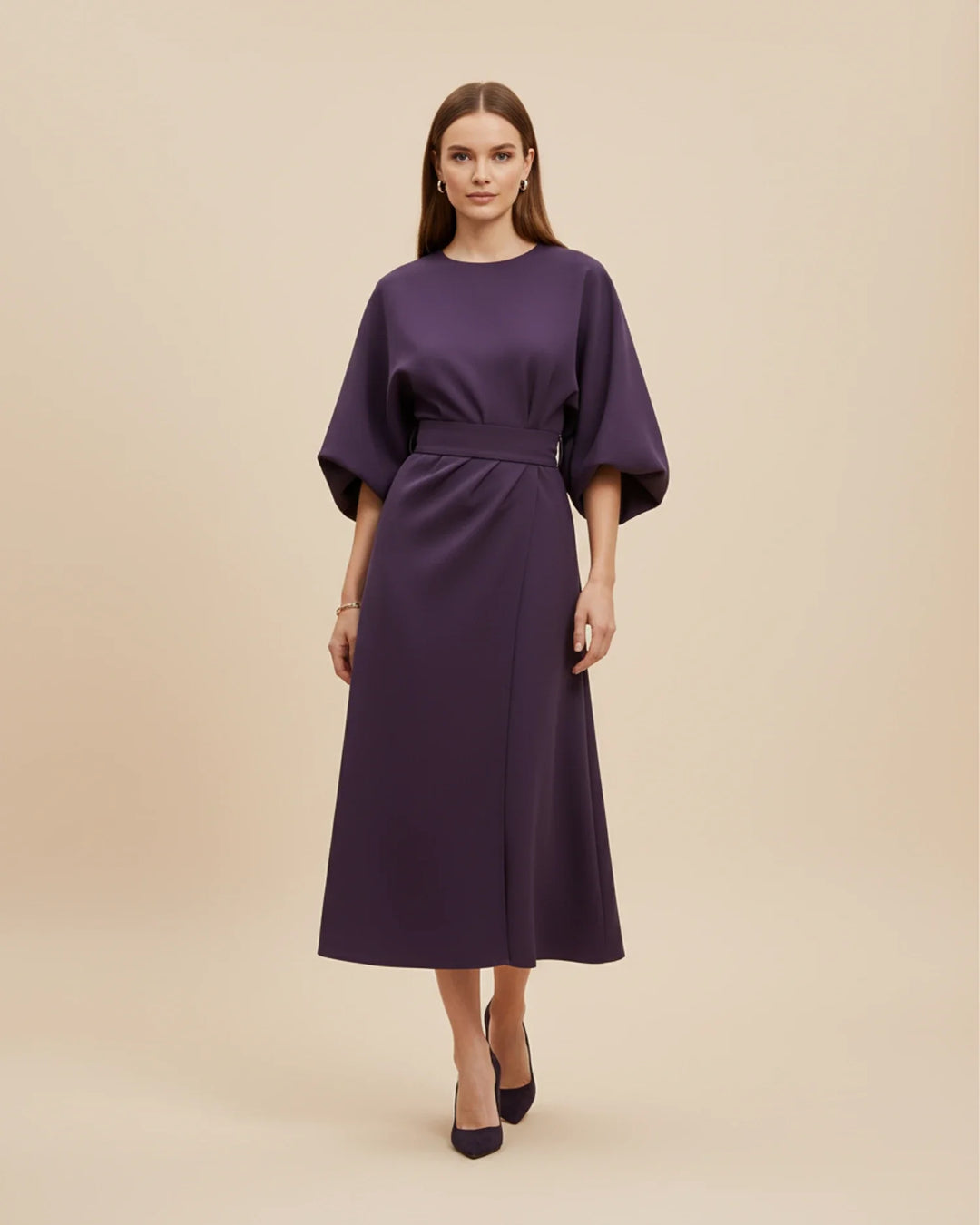 Women's Silk Belted Wrap Midi Dress