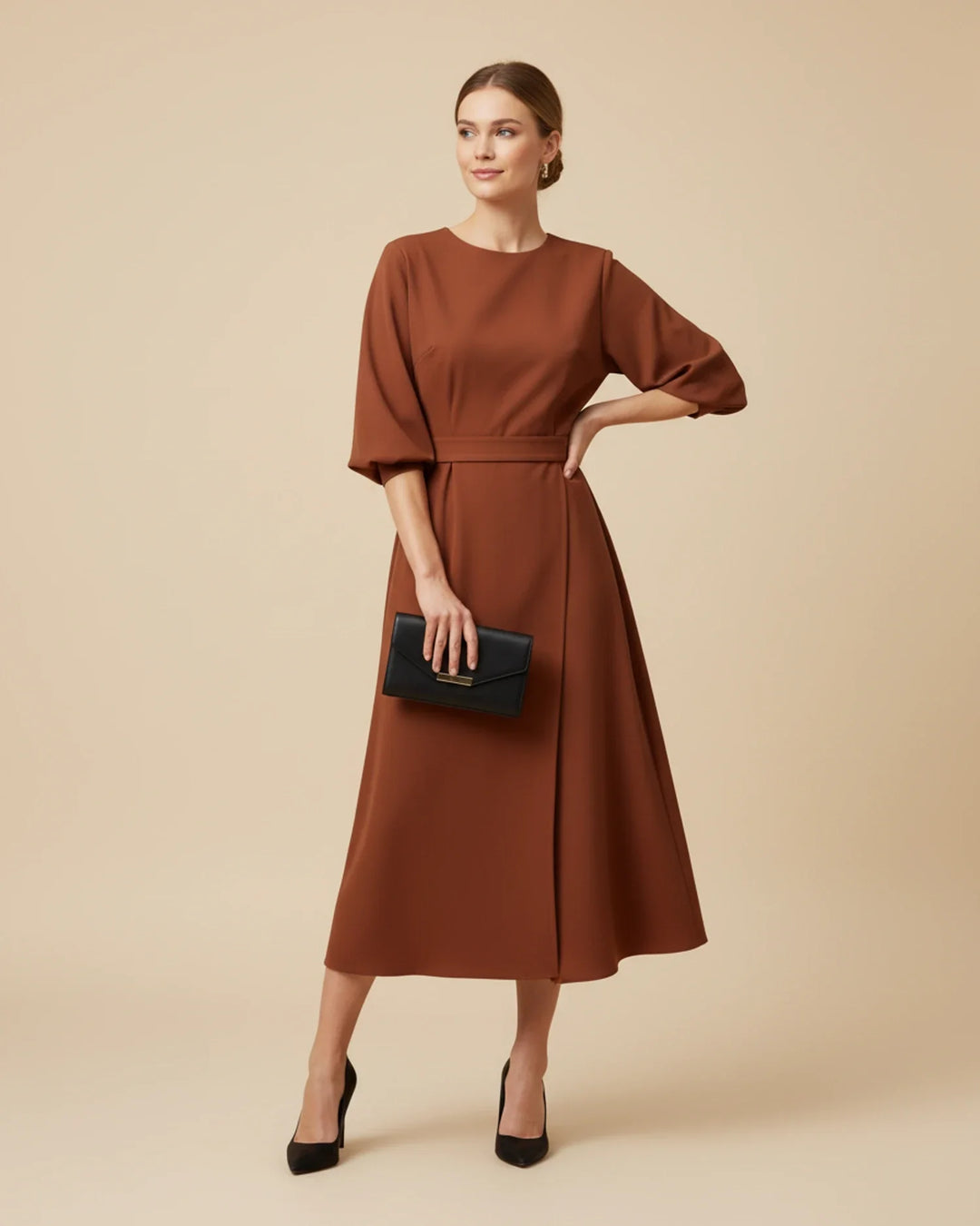 Women's Silk Belted Wrap Midi Dress