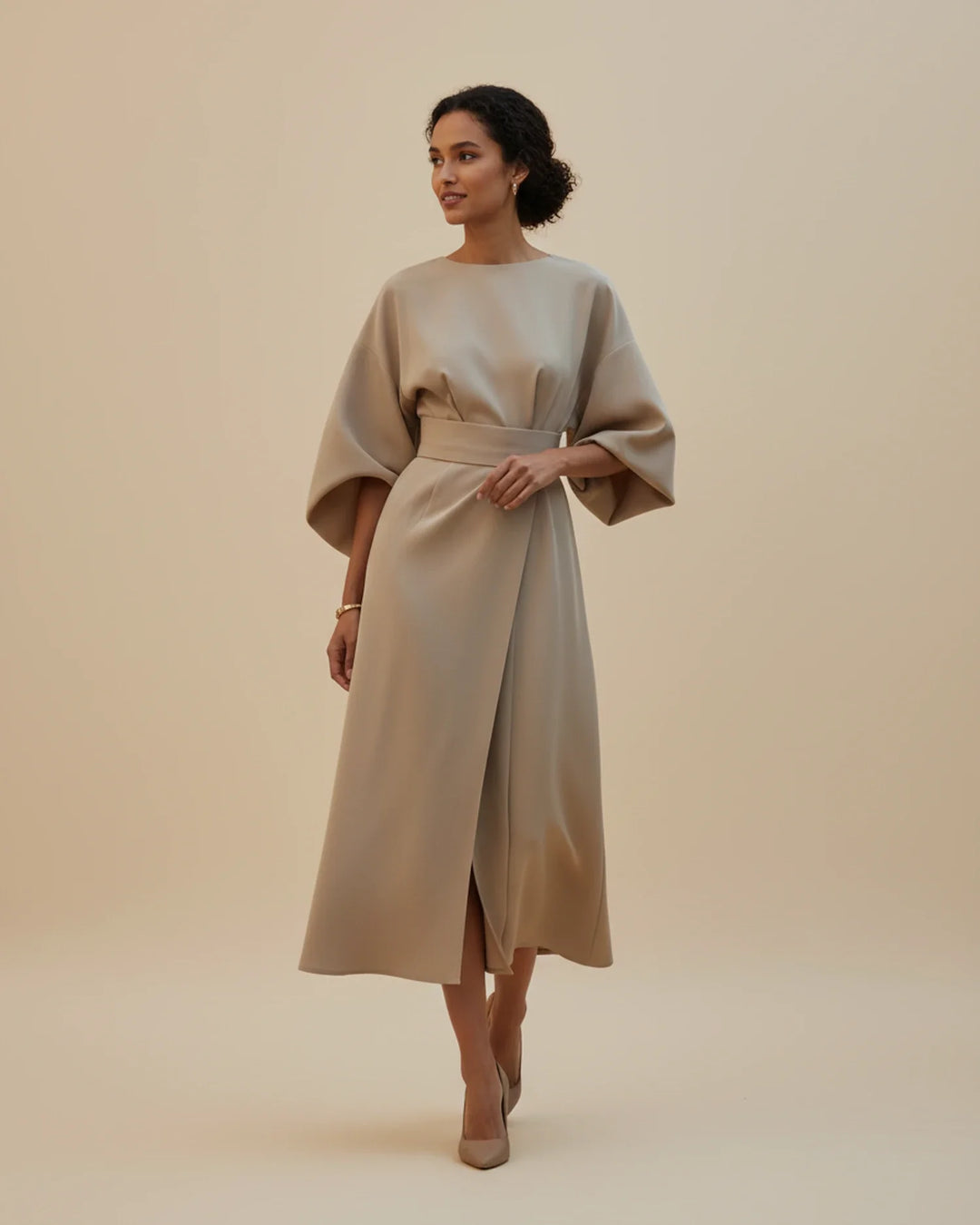 Women's Silk Belted Wrap Midi Dress