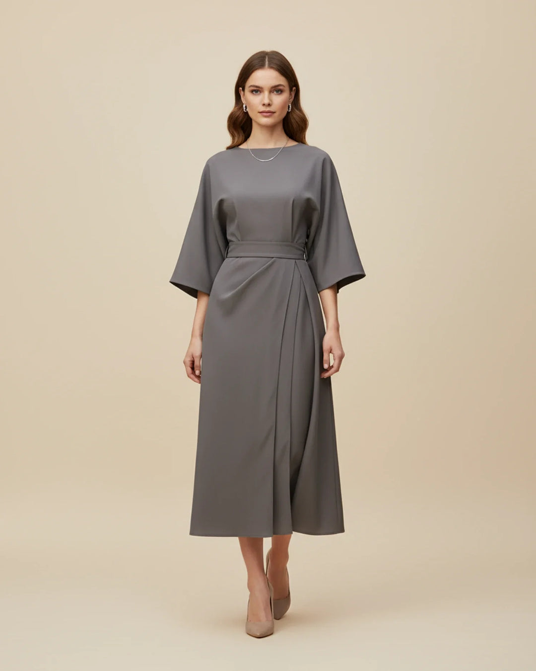 Women's Silk Belted Wrap Midi Dress