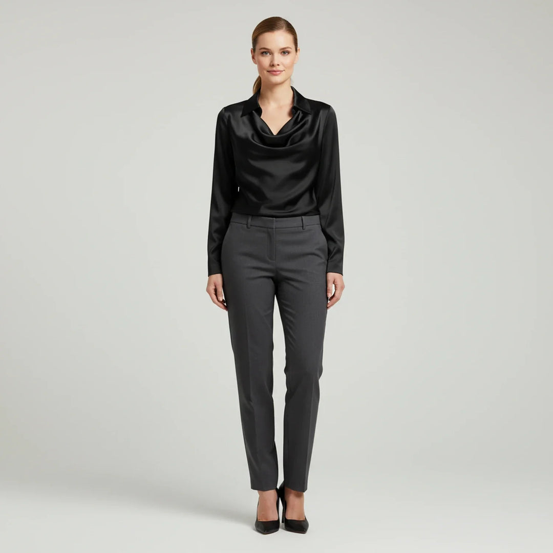 Women's Satin Cowl Neck Long Sleeve Blouse Collar Shirt