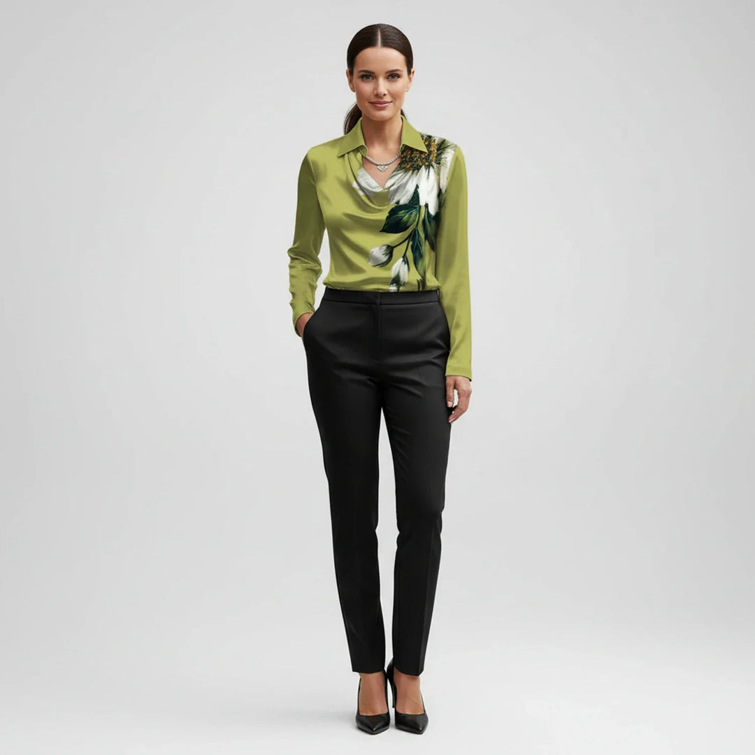 Women's Satin Cowl Neck Long Sleeve Blouse Collar Shirt