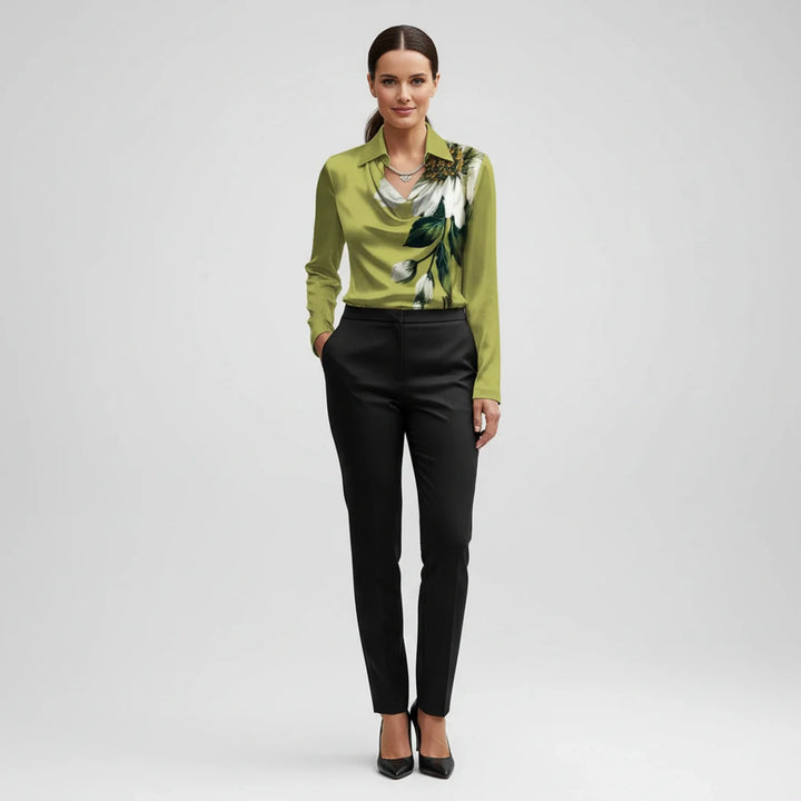 Women's Satin Cowl Neck Long Sleeve Blouse Collar Shirt