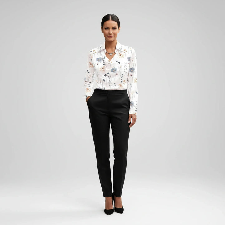 Women's Satin Cowl Neck Long Sleeve Blouse Collar Shirt