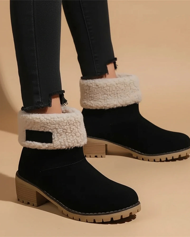Women's Fleece Lined Chunky Block Heel Ankle Boots