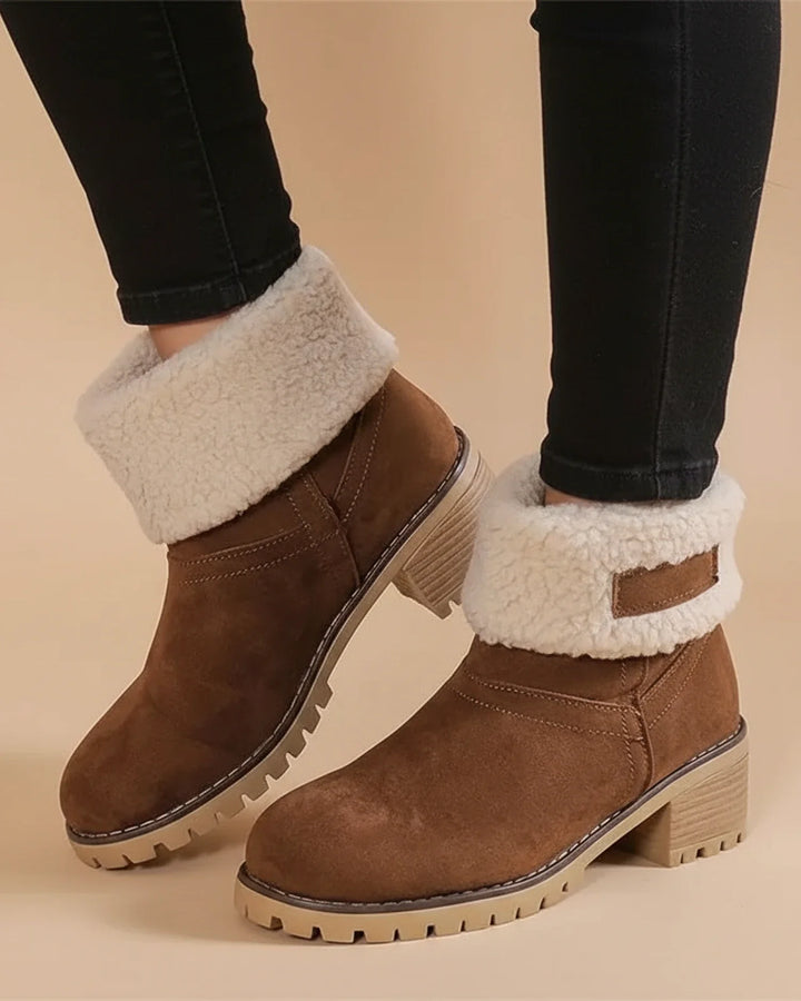 Women's Fleece Lined Chunky Block Heel Ankle Boots