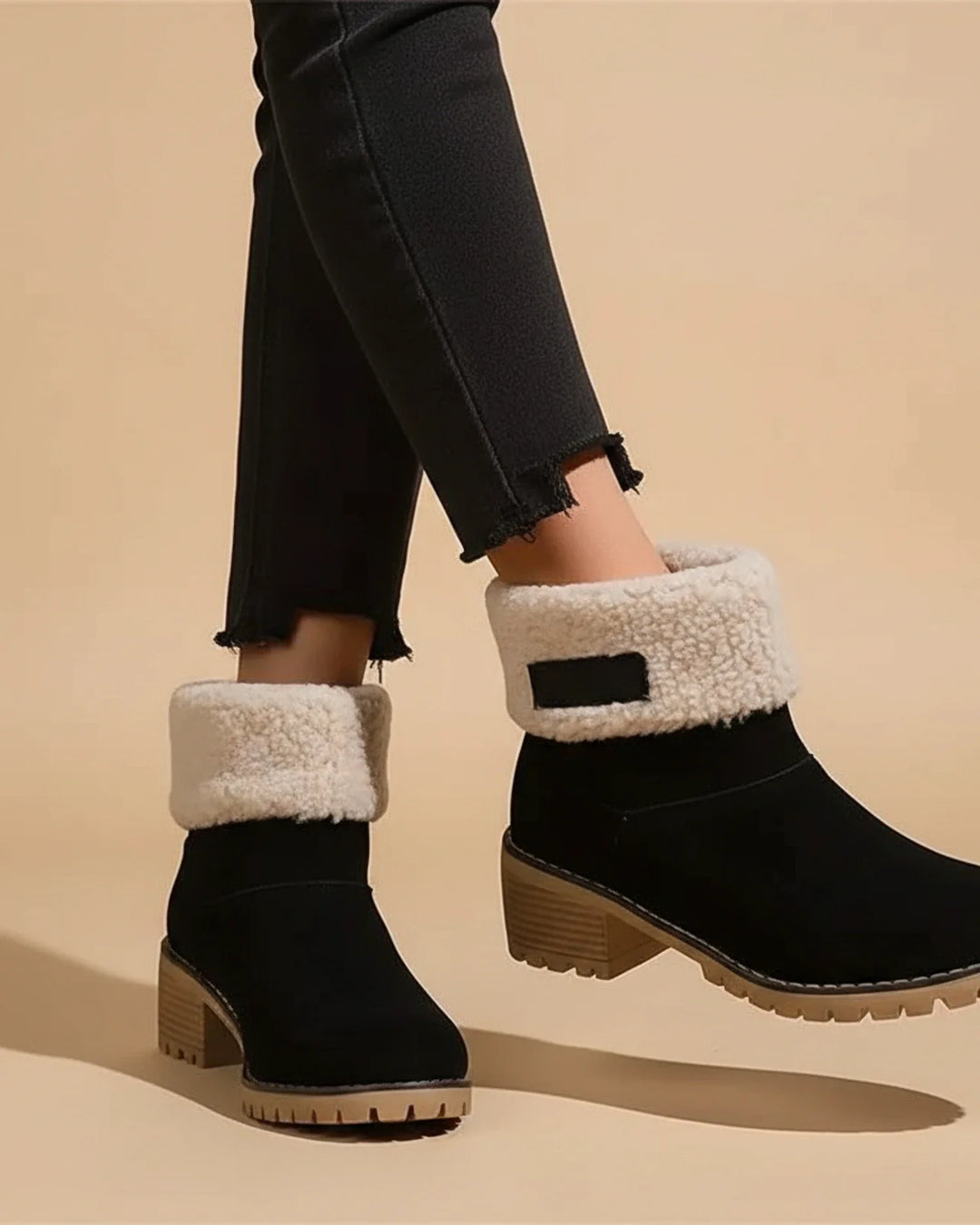 Women's Fleece Lined Chunky Block Heel Ankle Boots