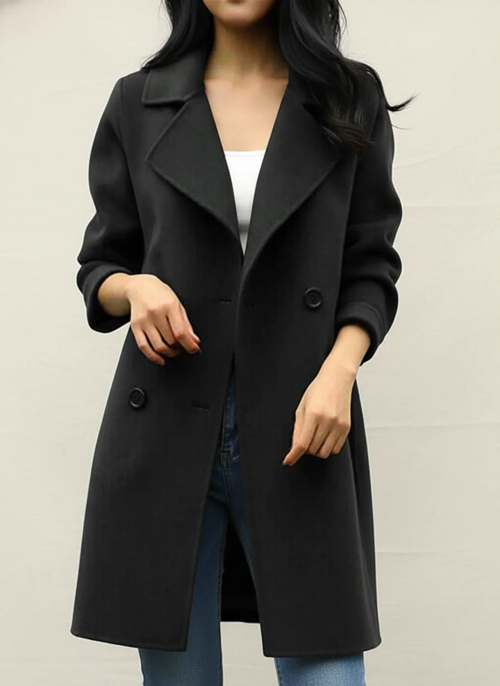 Manteau long en laine pour femme, veste d’extérieur croisée à double boutonnage
