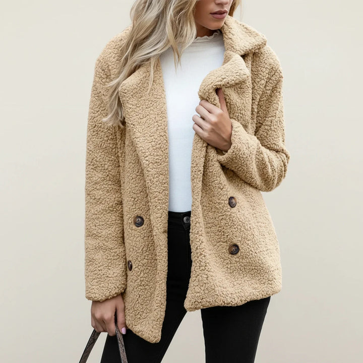 Veste teddy en polaire pour femme à double boutonnage, manteau en fausse fourrure