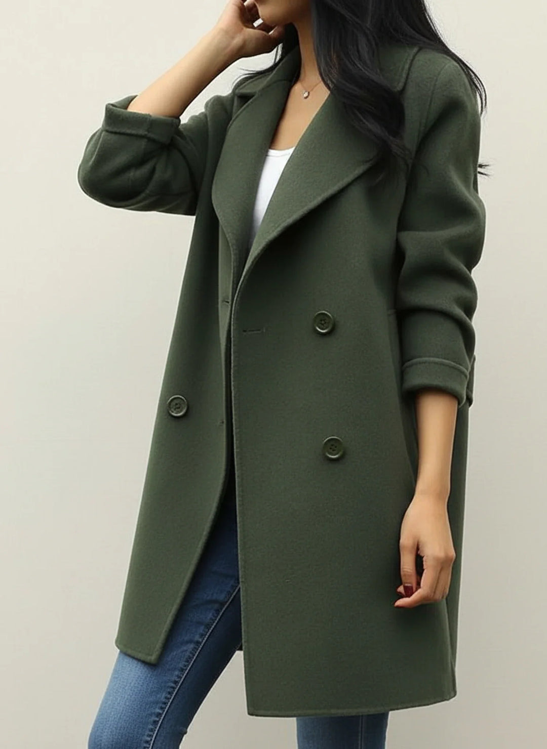 Manteau long en laine pour femme, veste d’extérieur croisée à double boutonnage