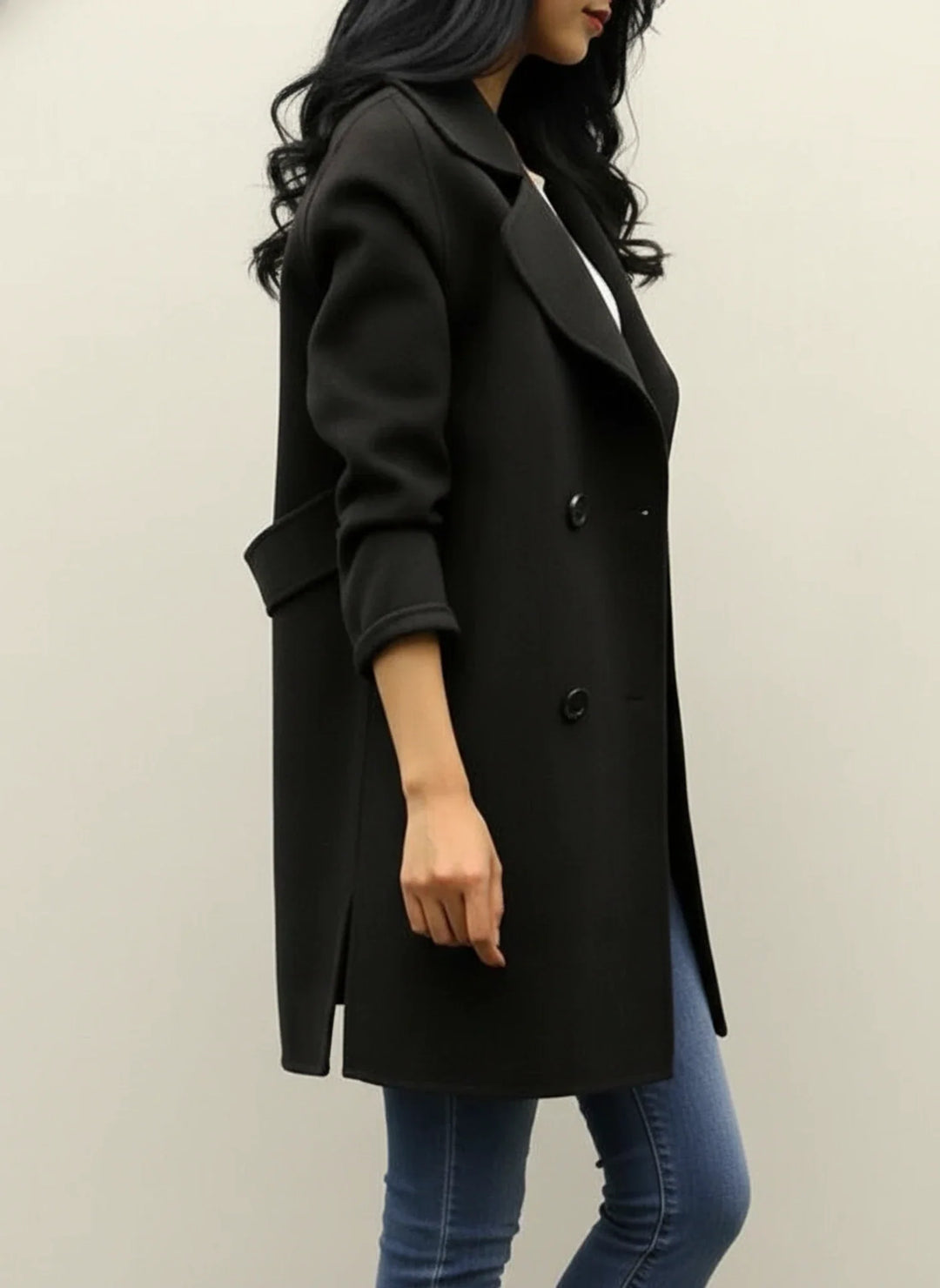Manteau long en laine pour femme, veste d’extérieur croisée à double boutonnage