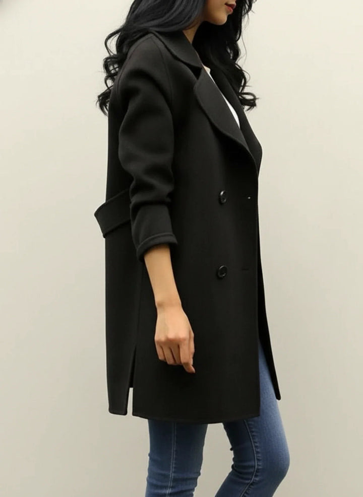 Manteau long en laine pour femme, veste d’extérieur croisée à double boutonnage