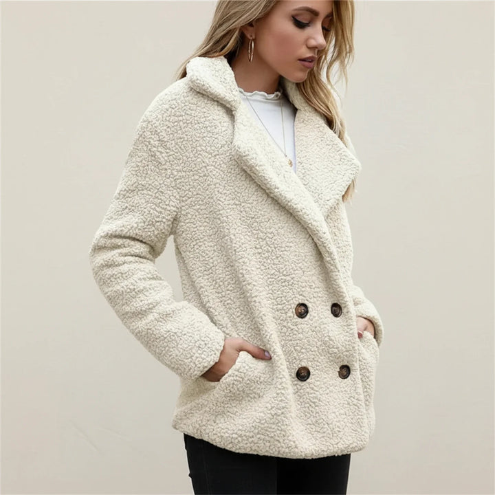 Veste teddy en polaire pour femme à double boutonnage, manteau en fausse fourrure
