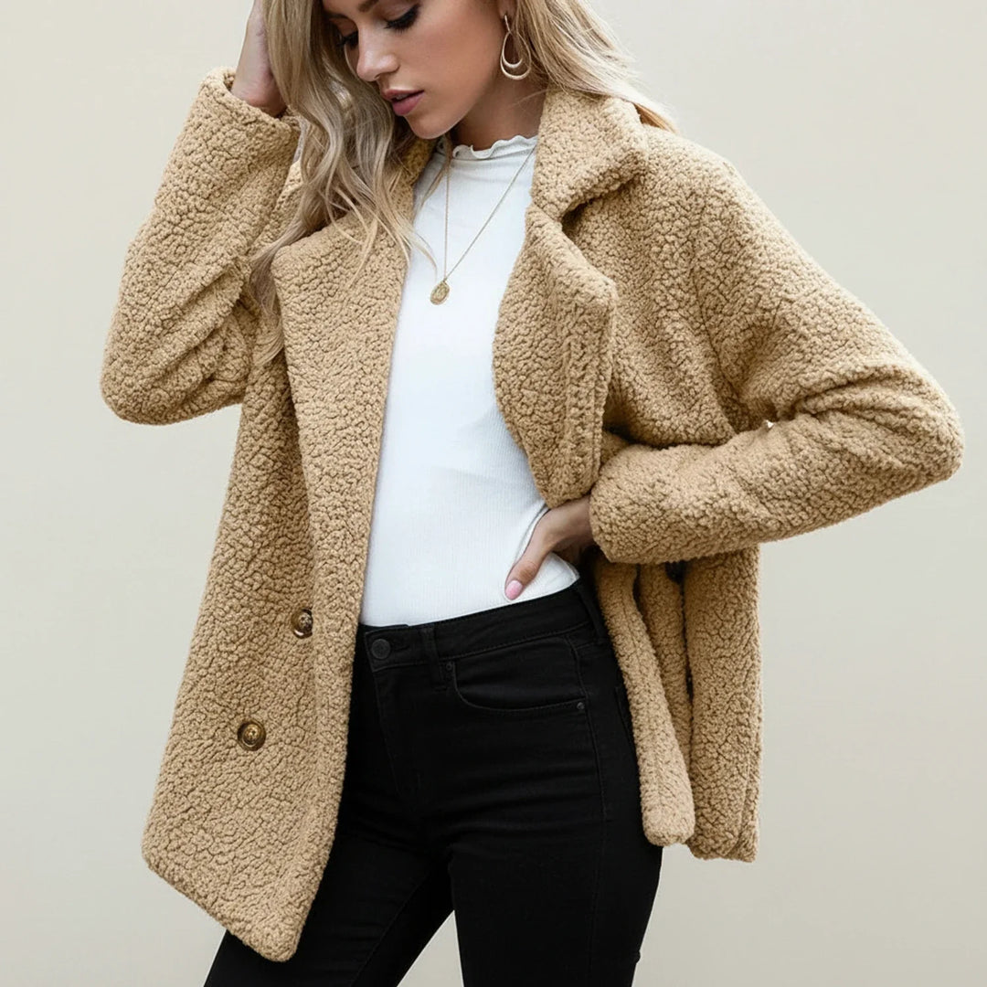 Veste teddy en polaire pour femme à double boutonnage, manteau en fausse fourrure