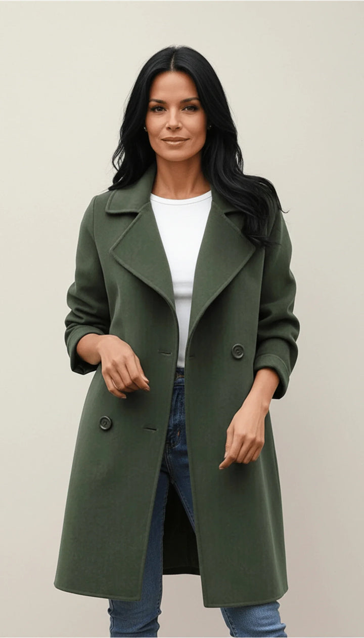 Manteau long en laine pour femme, veste d’extérieur croisée à double boutonnage