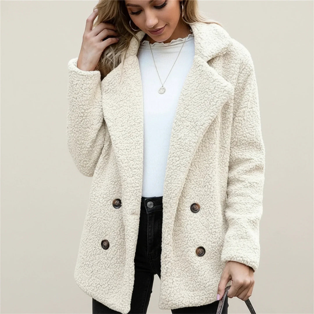 Veste teddy en polaire pour femme à double boutonnage, manteau en fausse fourrure