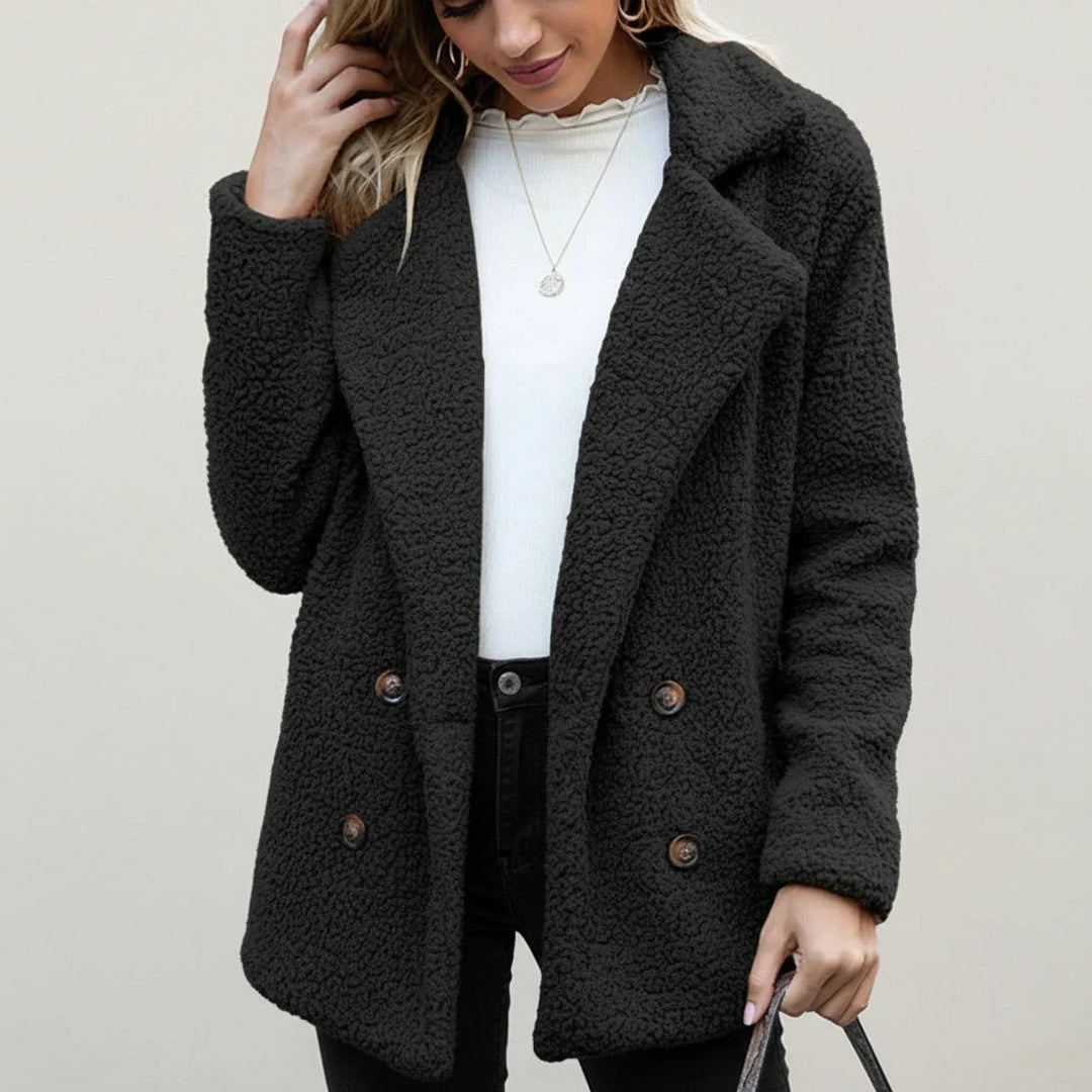 Veste teddy en polaire pour femme à double boutonnage, manteau en fausse fourrure