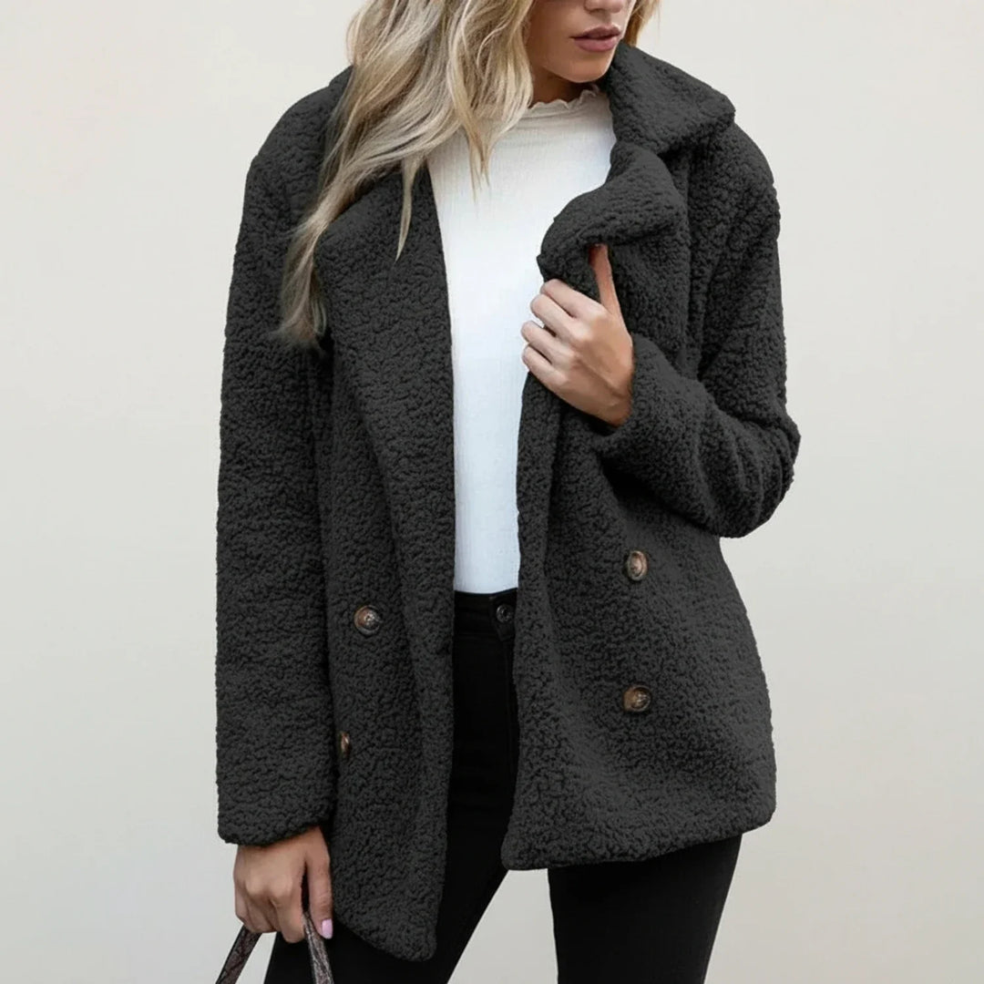 Veste teddy en polaire pour femme à double boutonnage, manteau en fausse fourrure