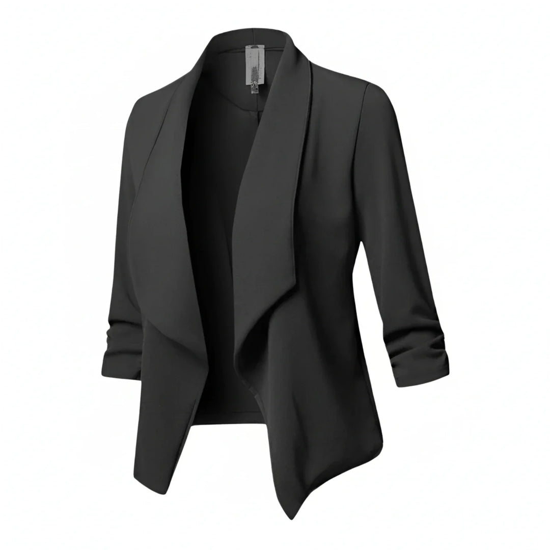 Women's Knit Blend Blazer Casual Ruched Sleeve Open Front Cardigan