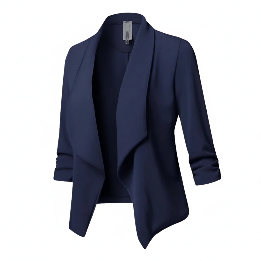 Women's Knit Blend Blazer Casual Ruched Sleeve Open Front Cardigan