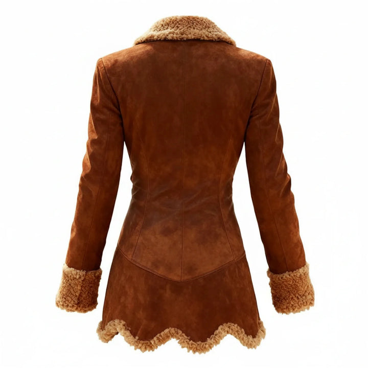 Women's Coat Leather Shearling Faux Fur Trim Fleece Jacket