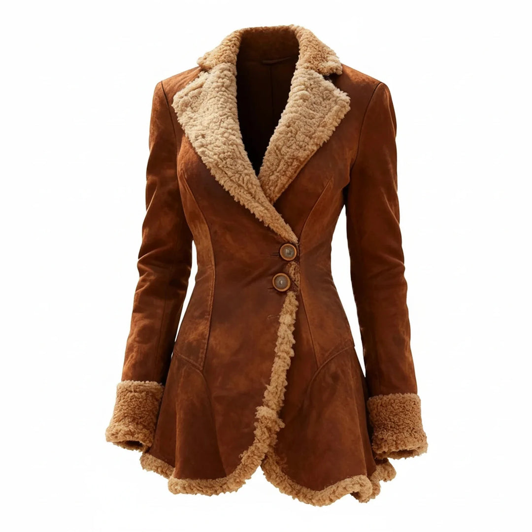 Women's Coat Leather Shearling Faux Fur Trim Fleece Jacket