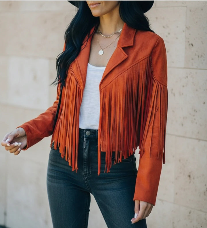 Women's Fringe Jacket Suede Biker Moto Cropped Coat