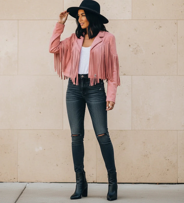 Women's Fringe Jacket Suede Biker Moto Cropped Coat