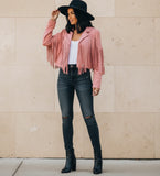 Women's Fringe Jacket Suede Biker Moto Cropped Coat
