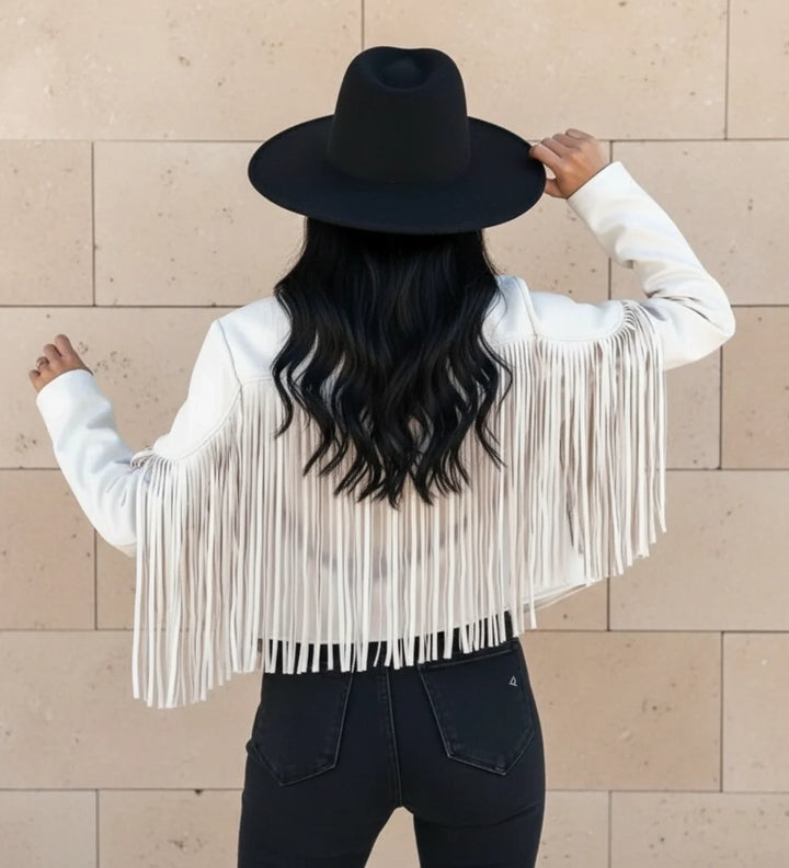 Women's Fringe Jacket Suede Biker Moto Cropped Coat