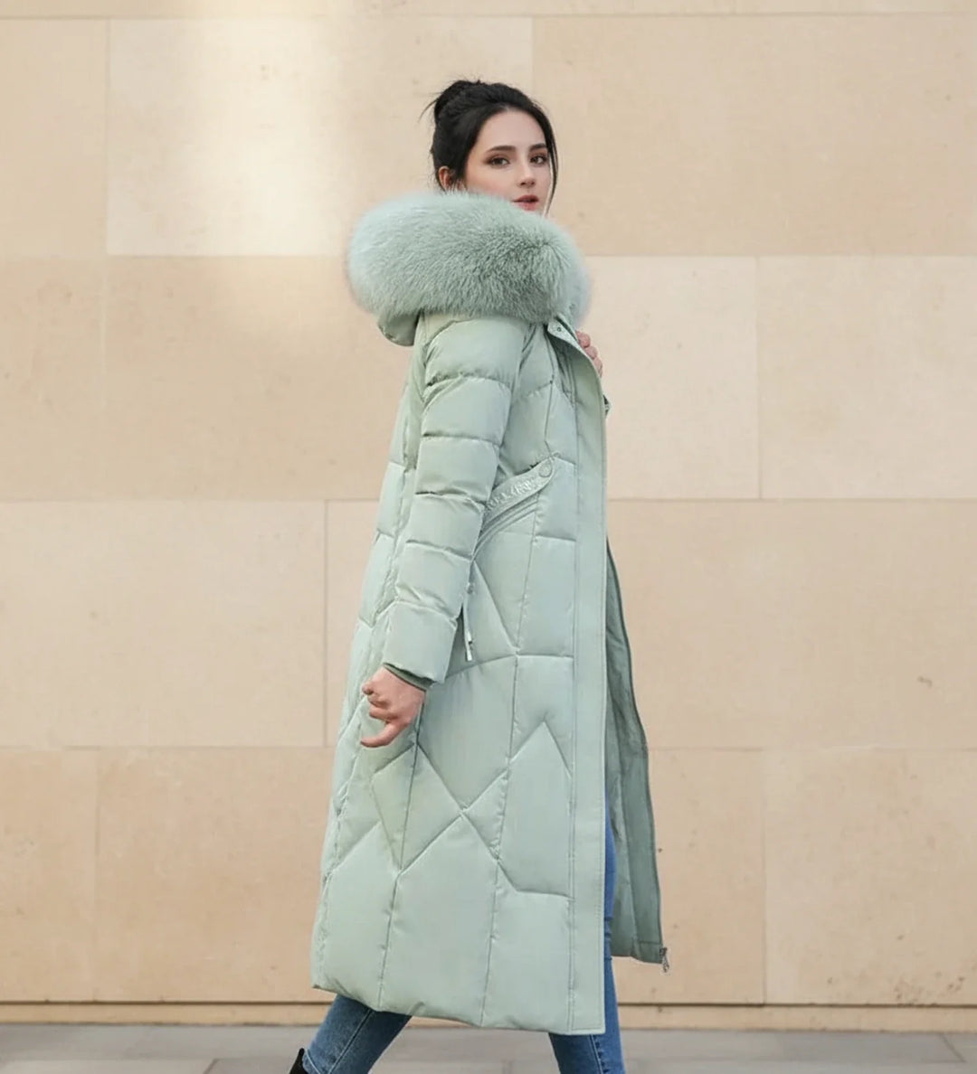Women's Down Puffer Coat Long Fleece Hooded Parka Jacket