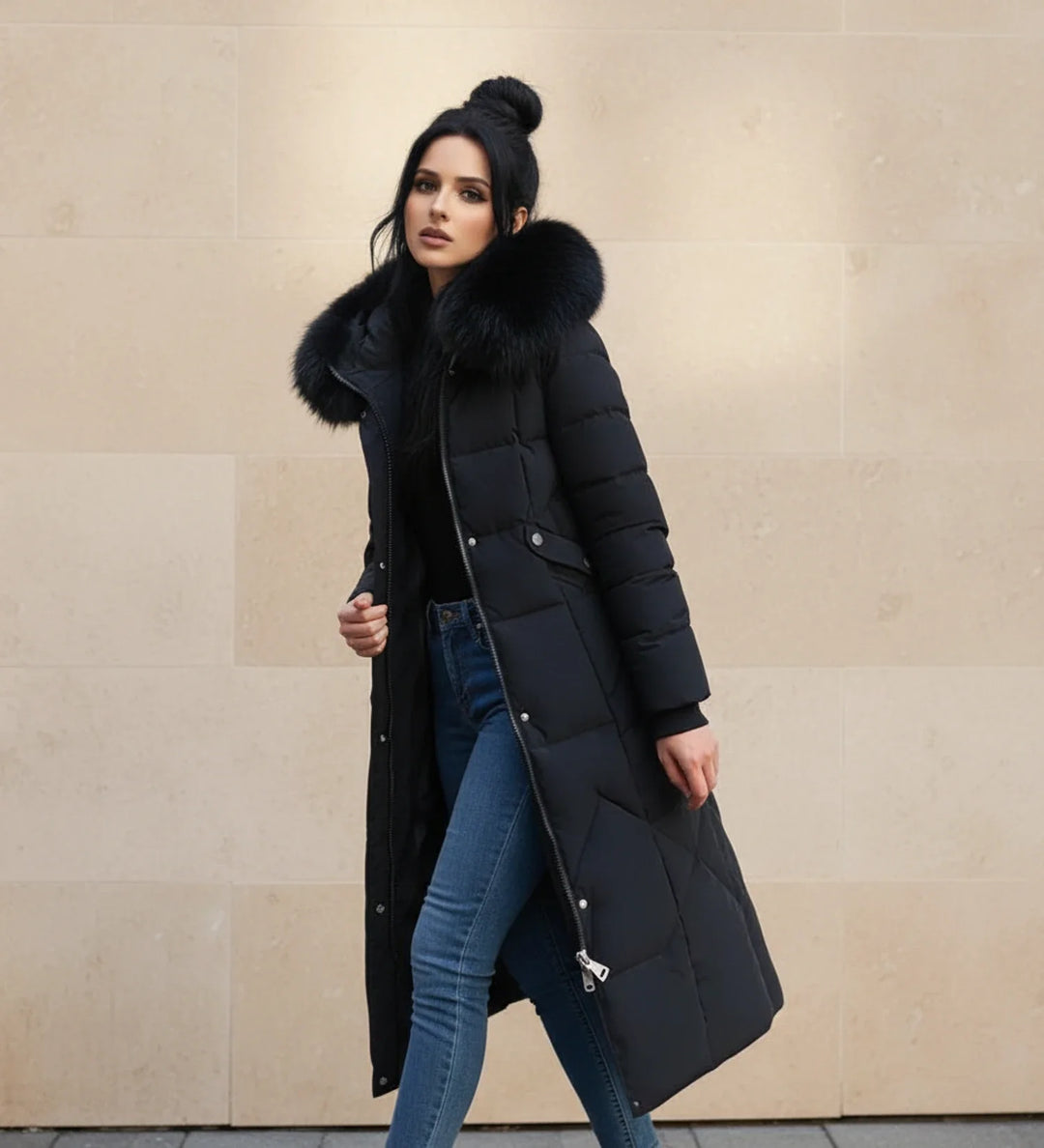 Women's Down Puffer Coat Long Fleece Hooded Parka Jacket