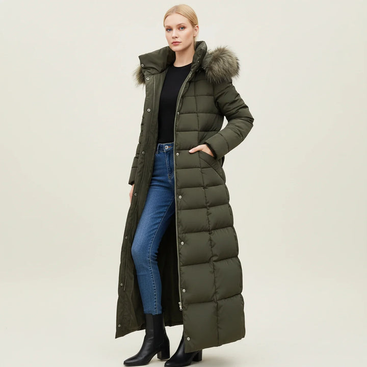 Women's Long Puffer Coat Fleece Hooded Parka Jacket Outerwear