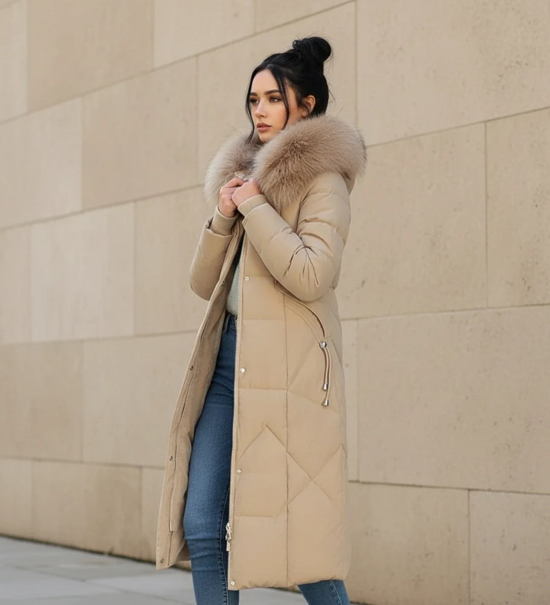 Women's Down Puffer Coat Long Fleece Hooded Parka Jacket