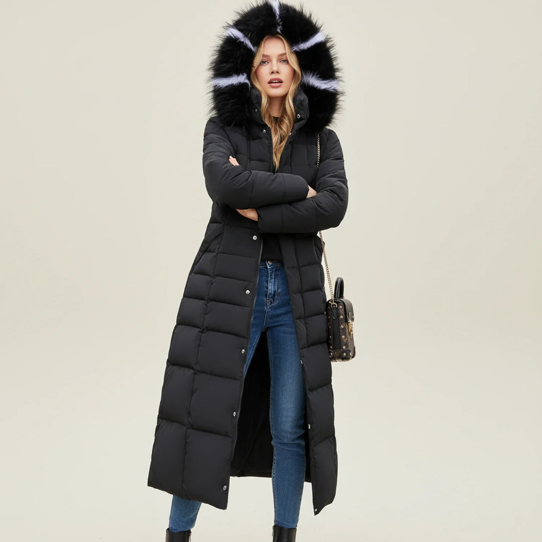 Women's Long Puffer Coat Fleece Hooded Parka Jacket Outerwear