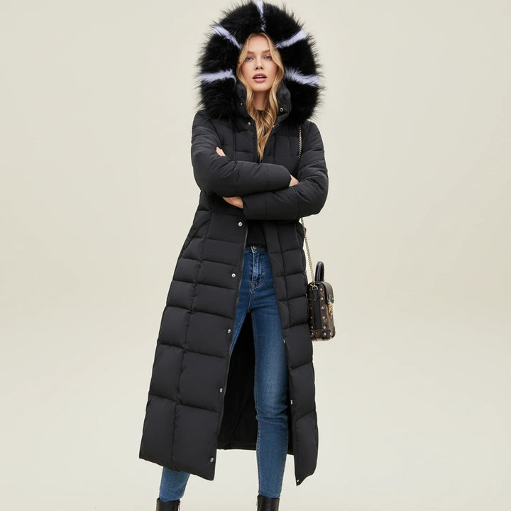 Women's Long Puffer Coat Fleece Hooded Parka Jacket Outerwear