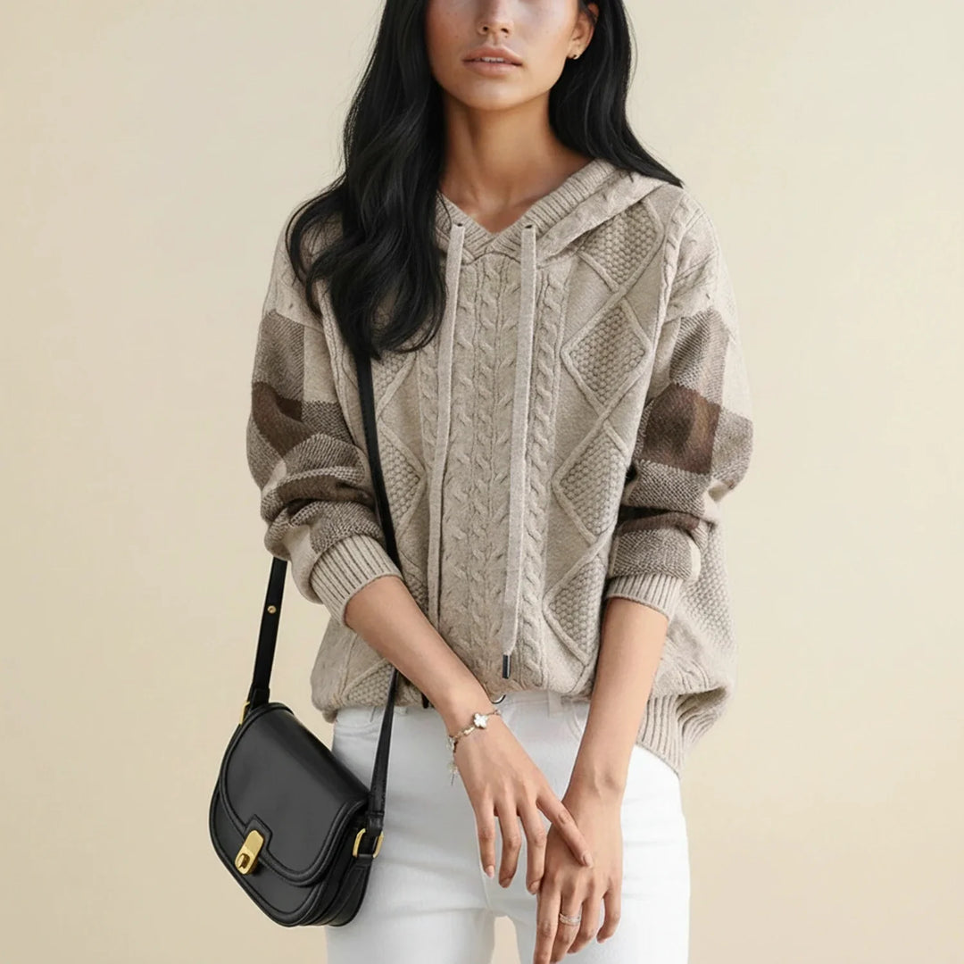 Women's Cable Knit Hoodie Wool Sweater Jumper Pullover