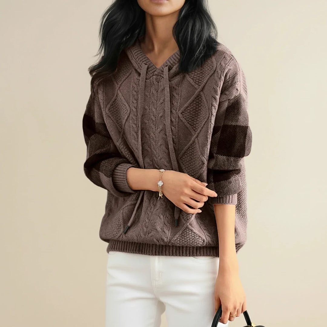 Women's Cable Knit Hoodie Wool Sweater Jumper Pullover