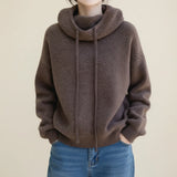 Women's Wool Knit Cowl Neck Pullover Jumper Hoodie Sweater