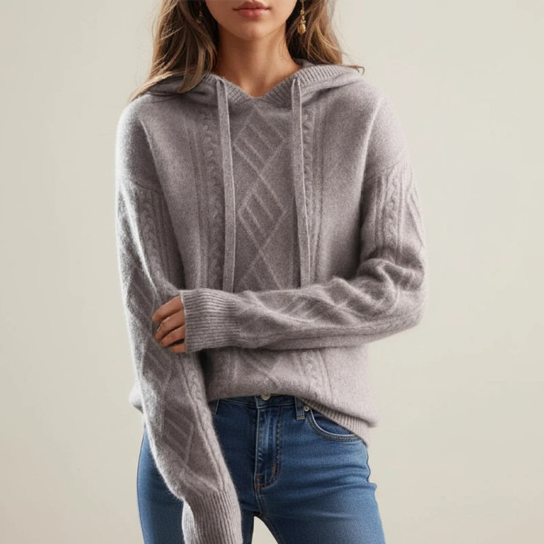 Women's Merino Wool Cable Knit Hoodie Sweater