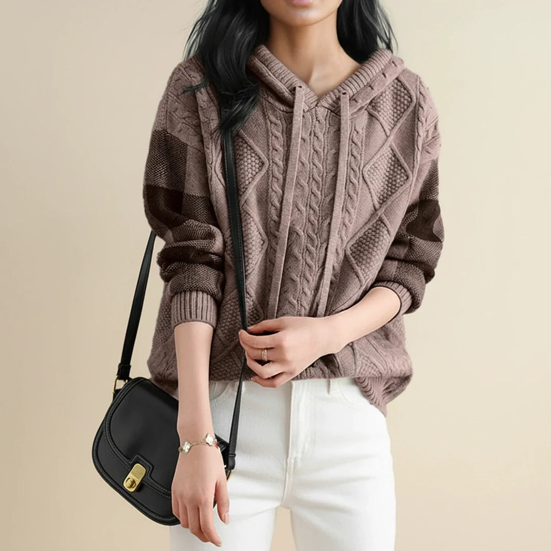 Women's Cable Knit Hoodie Wool Sweater Jumper Pullover