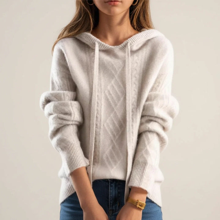 Women's Merino Wool Cable Knit Hoodie Sweater