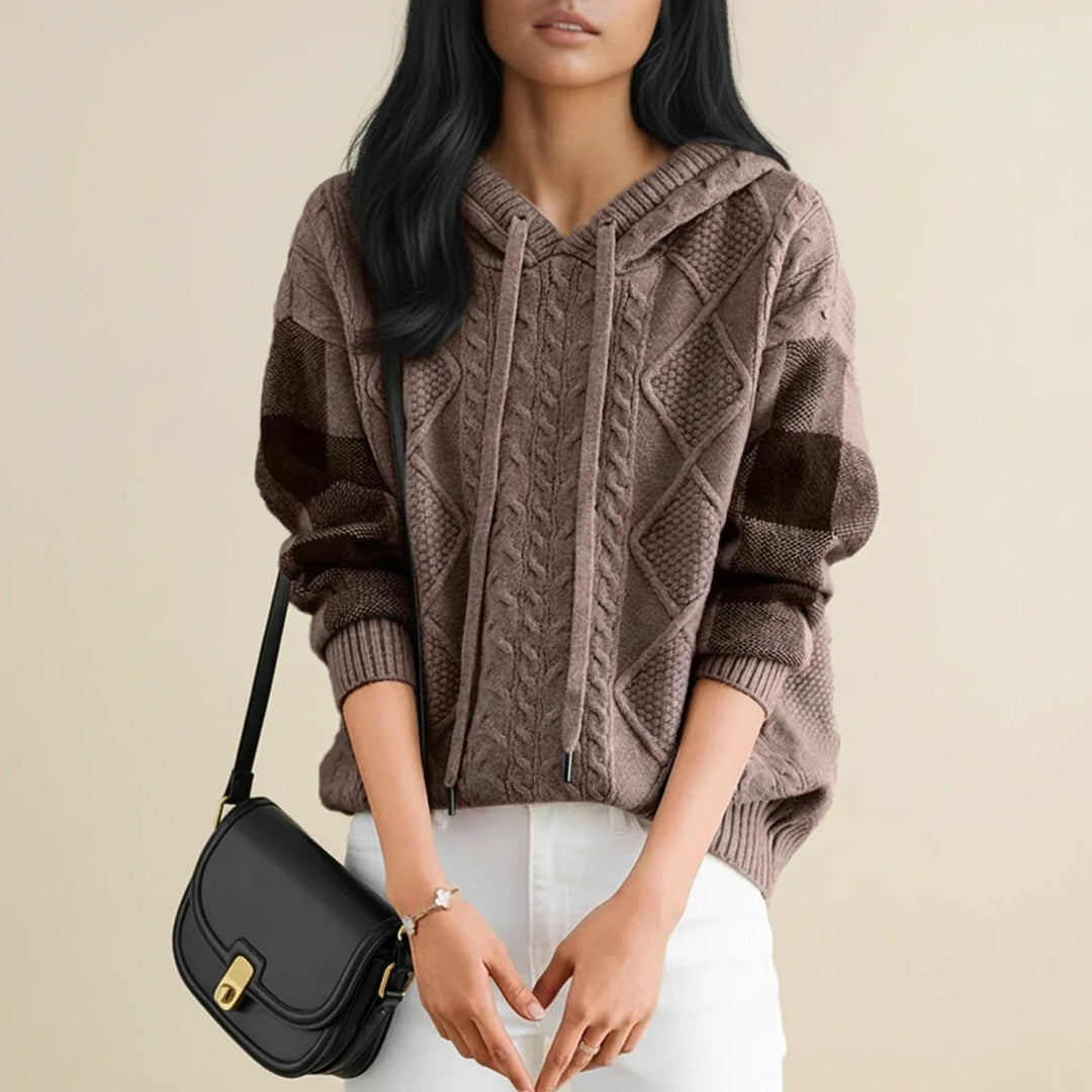 Women's Cable Knit Hoodie Wool Sweater Jumper Pullover