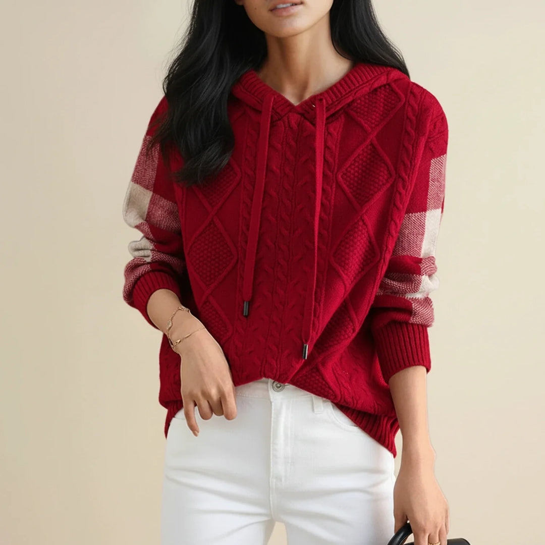 Women's Cable Knit Hoodie Wool Sweater Jumper Pullover