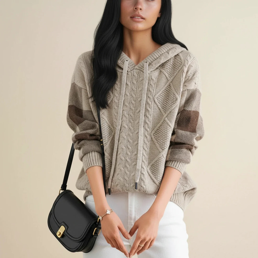 Women's Cable Knit Hoodie Wool Sweater Jumper Pullover