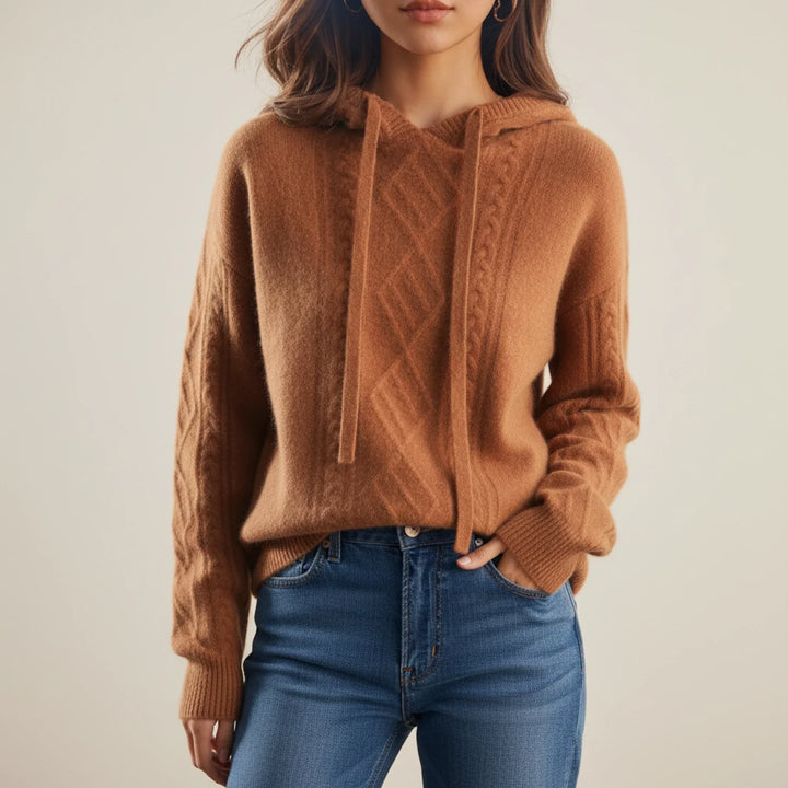 Women's Merino Wool Cable Knit Hoodie Sweater