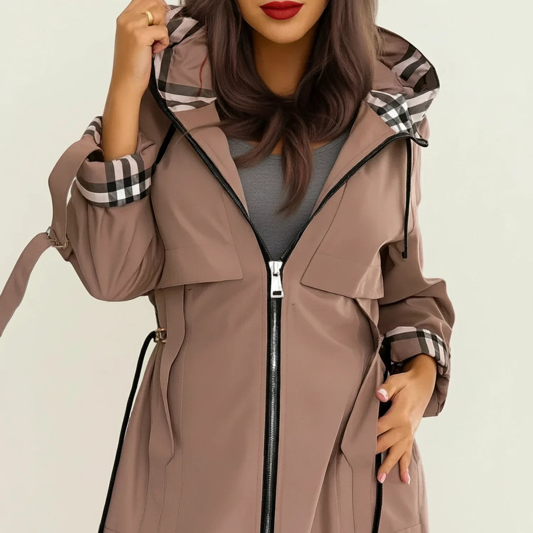 Women's Wool Hooded Trench Coat Windproof Rain Jacket Parka