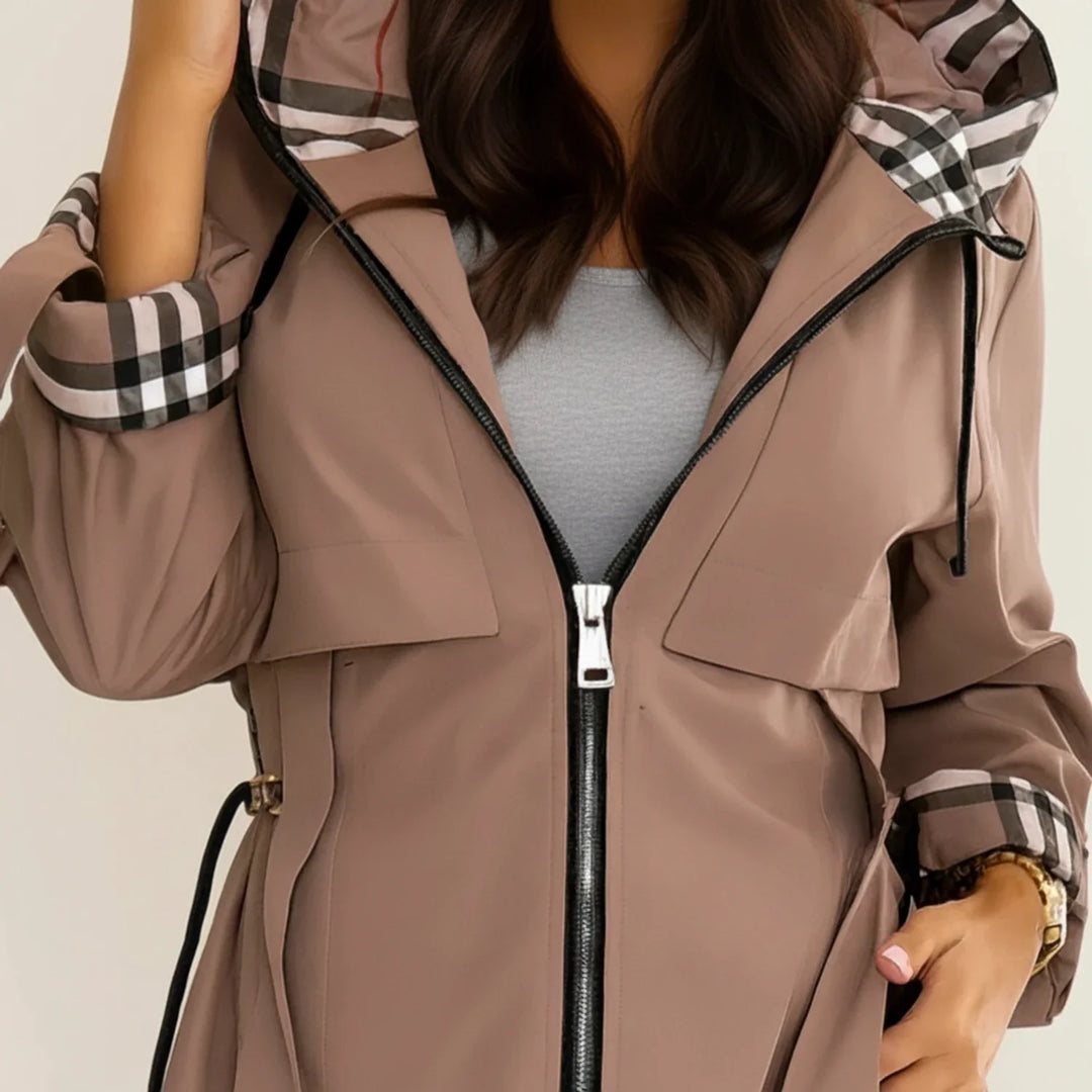 Women's Wool Hooded Trench Coat Windproof Rain Jacket Parka